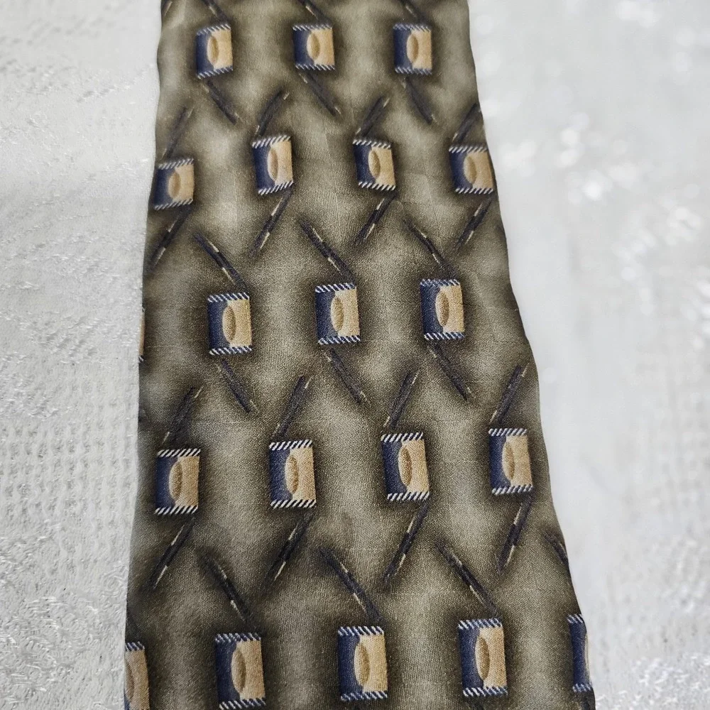 J.Z. Richards Nordstrom Mens Silk Tie Extra Long 63 Tan Blue Geometric USA